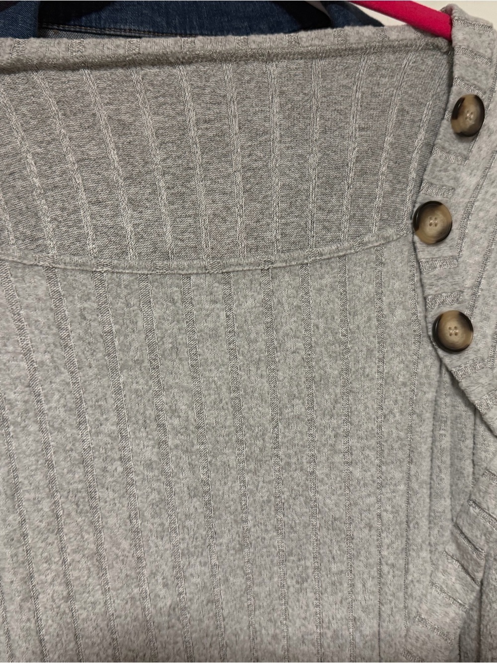 SHEIN Grey Ribbed Sweater with Button Accents